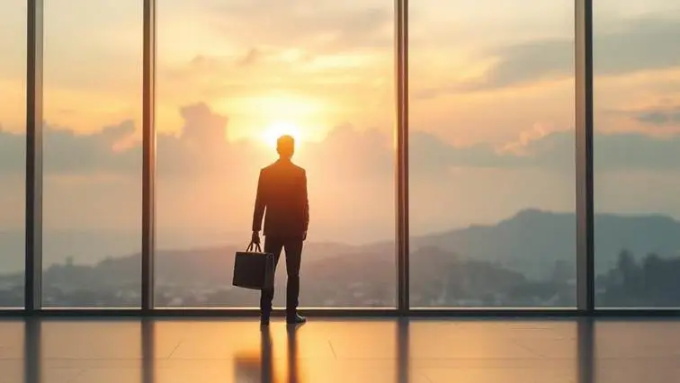 a man standing in front of a large window