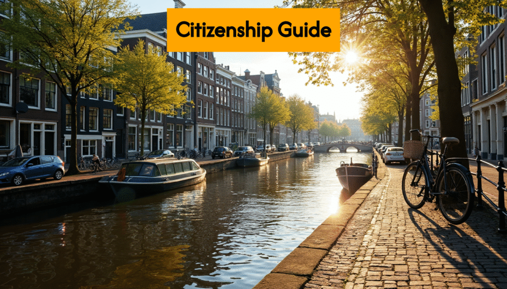 Typical Dutch canal scene in Amsterdam representing the Netherlands.
