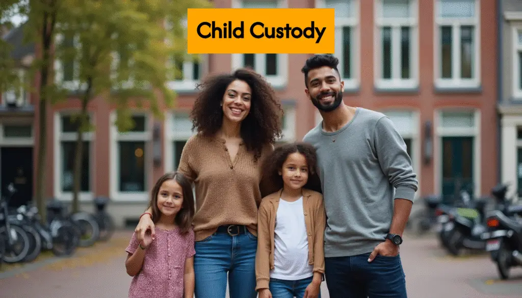 Dutch family outside courthouse in Amsterdam