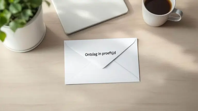 Sealed envelope on a desk beside a plant, representing a dismissal letter during the probationary period
