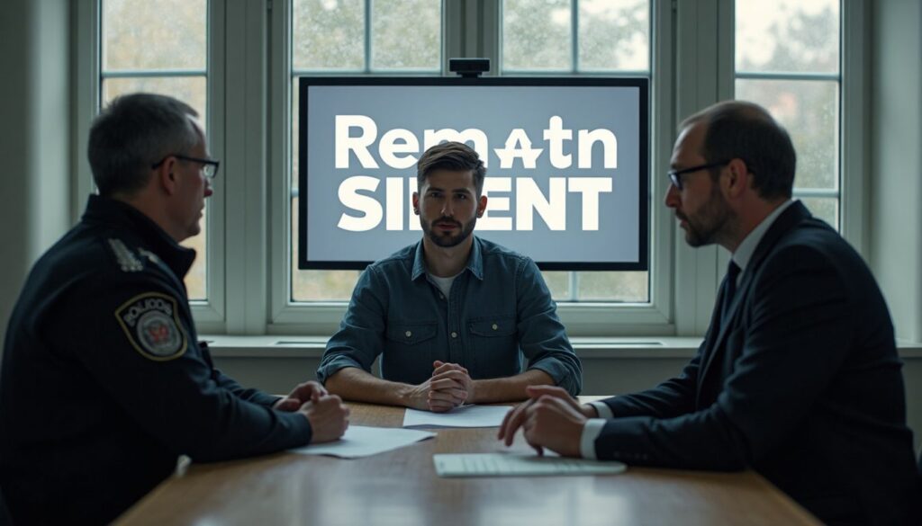 Suspect, officer, and lawyer in Dutch police interrogation room