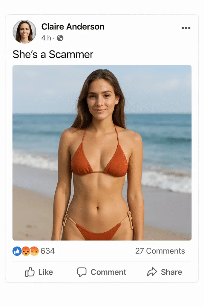 Una captura de pantalla de una mujer con una prenda en una playa.