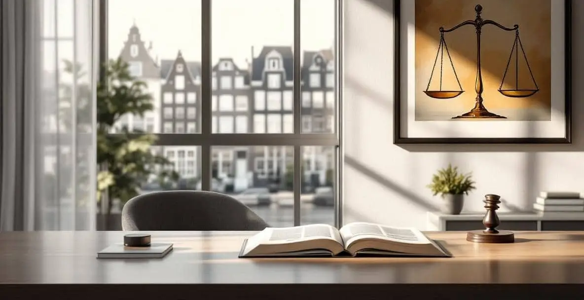 Art and the Law: Navigating Legal Aspects sa Netherlands 1 Propesyonal nga opisina sa Netherlands nga adunay libro sa balaod ug eskultura sa disenyo sa Dutch.