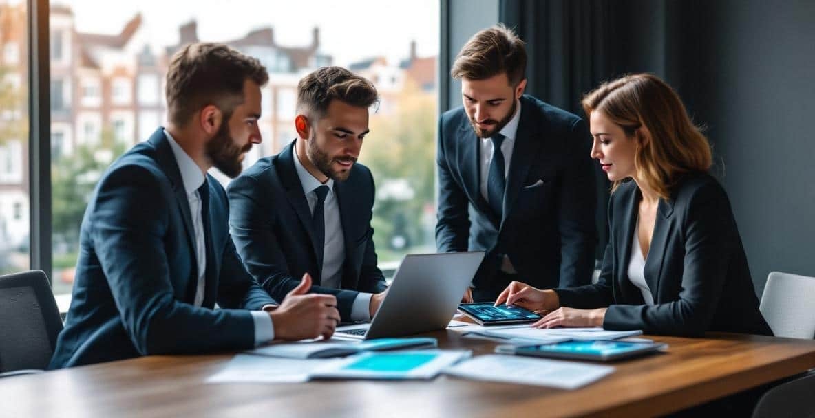 Cybercrime in the Netherlands: Legal Consequences and Defence Strategies 5 Modern legal office with diverse team discussing cybercrime defense strategies in Amsterdam.