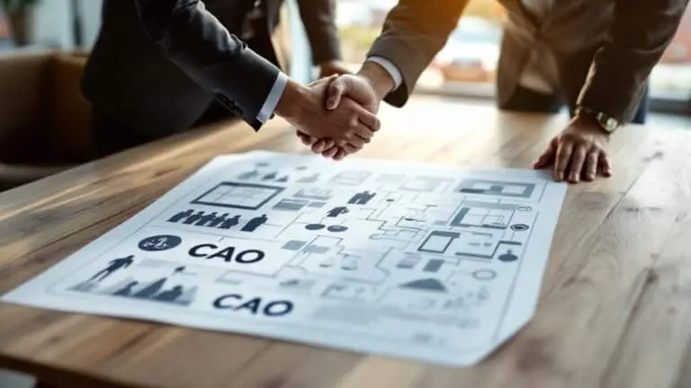 Hands resting on documents marked CAO, representing Dutch collective labour agreements