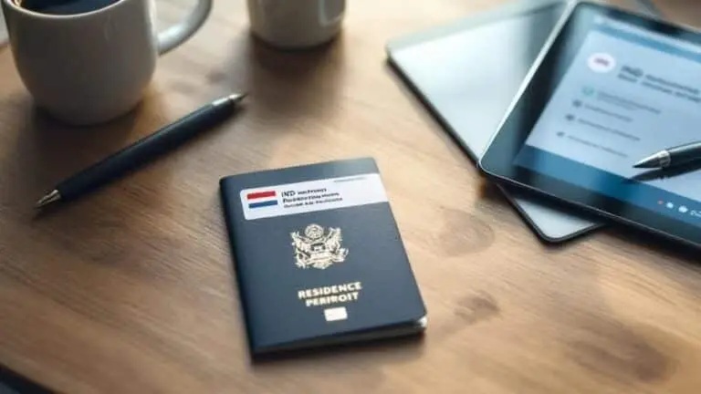 Passport and tablet on a desk, illustrating an application to extend a permanent residence permit