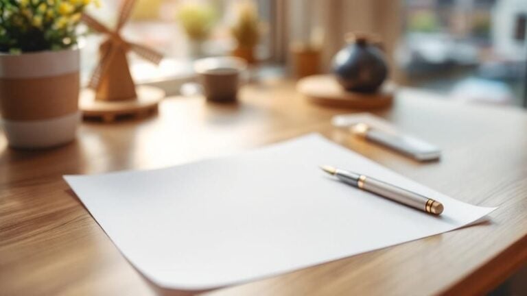 Un foglio di carta bianco e una penna su una scrivania