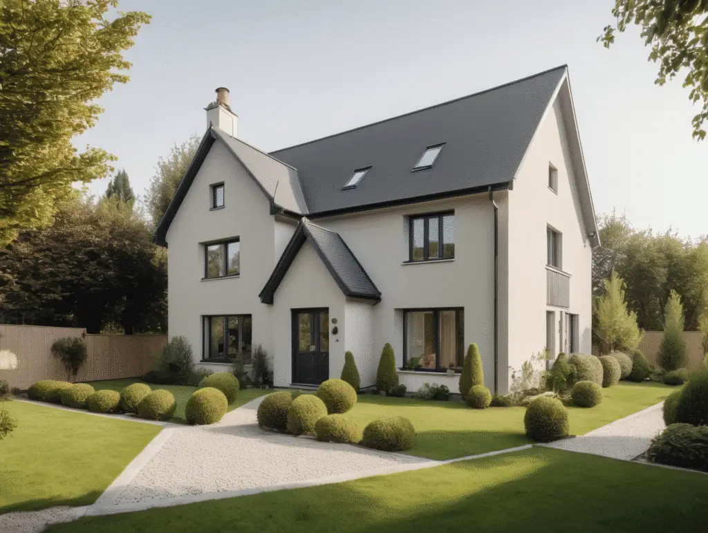 Modern house with landscaped garden.