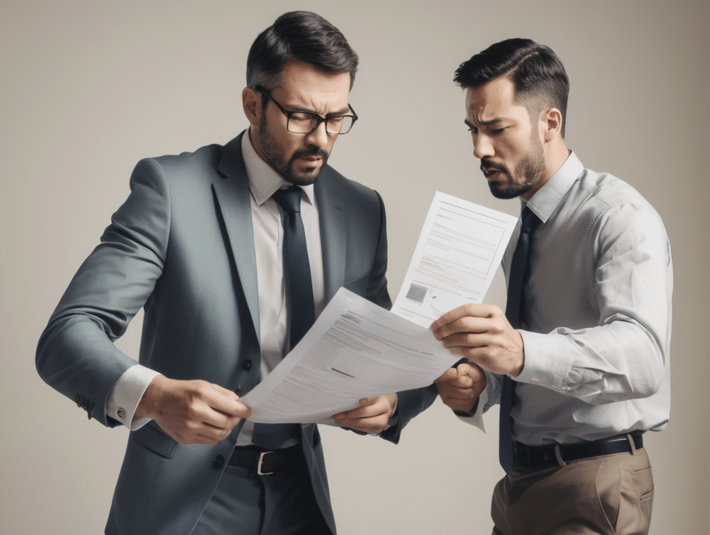 Two men discussing important documents.