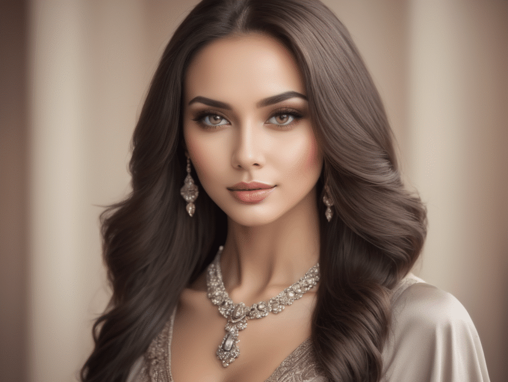 Elegantne naine luksuslikus riietuses.