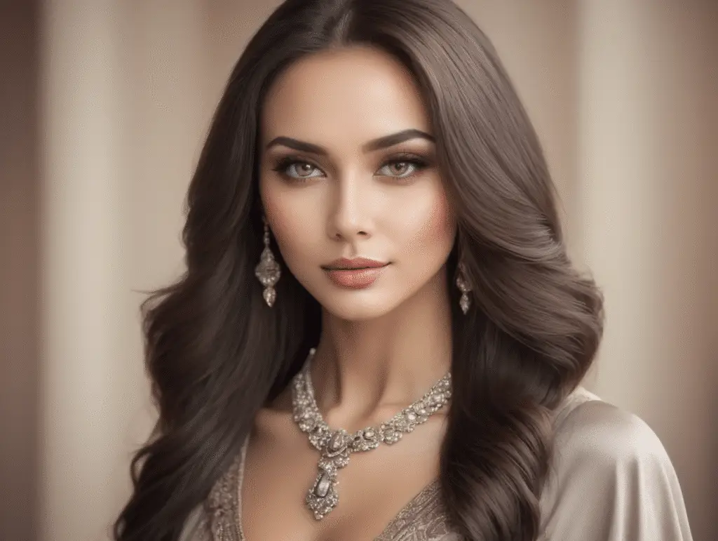 Elegant woman in luxurious attire.