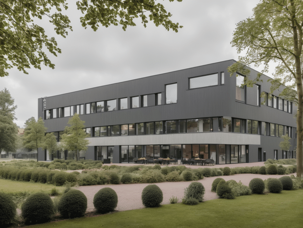 Articles of Association Netherlands: Rules & Drafting Guide 2 Modern building surrounded by landscaped gardens.