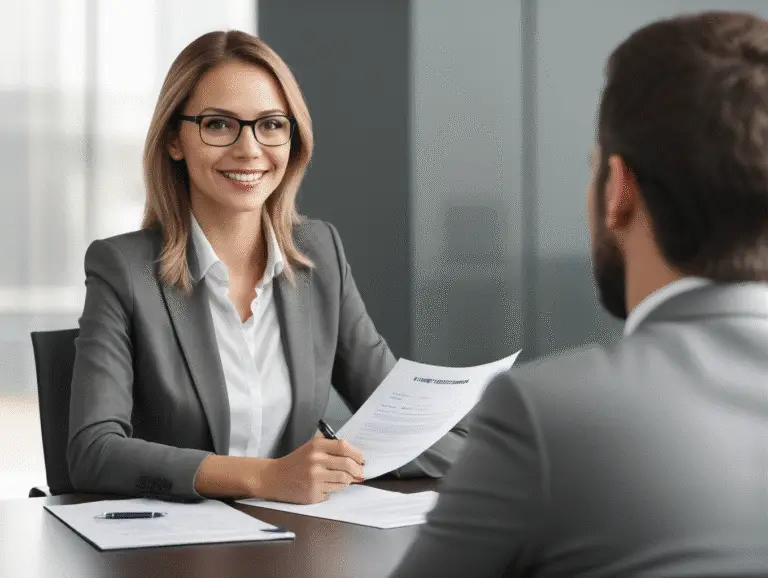 Professional interview in modern office setting.