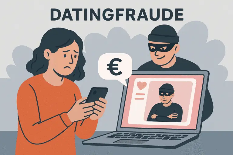Online dating scam illustration.