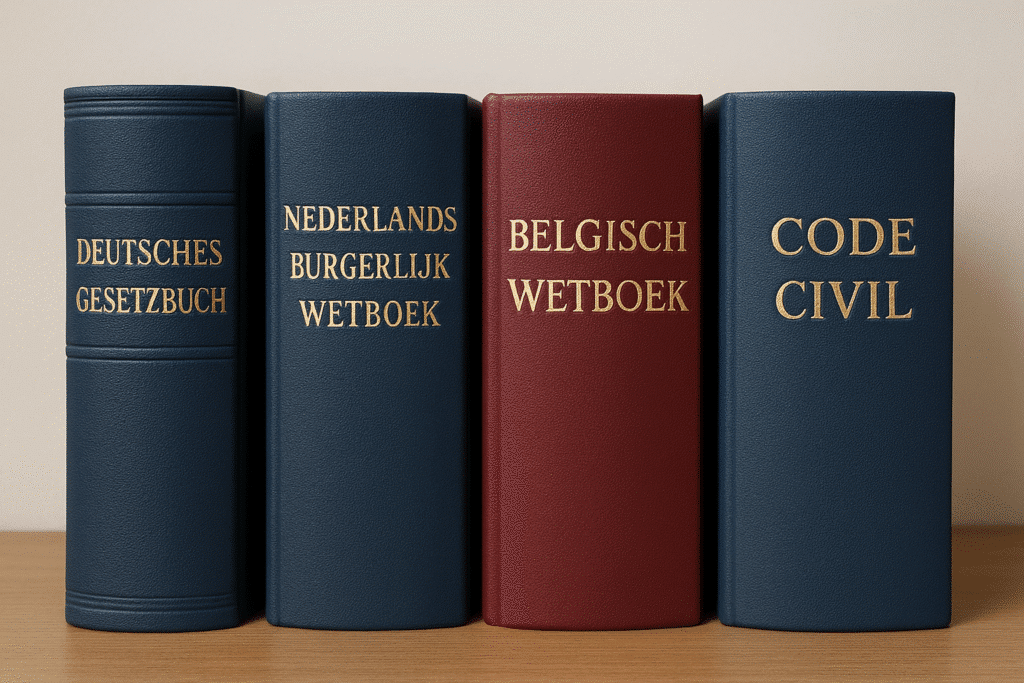 Four legal books in different languages.