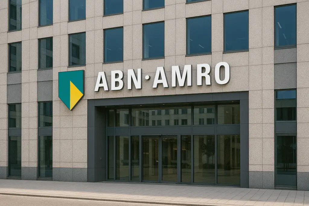Modern bank building with logo