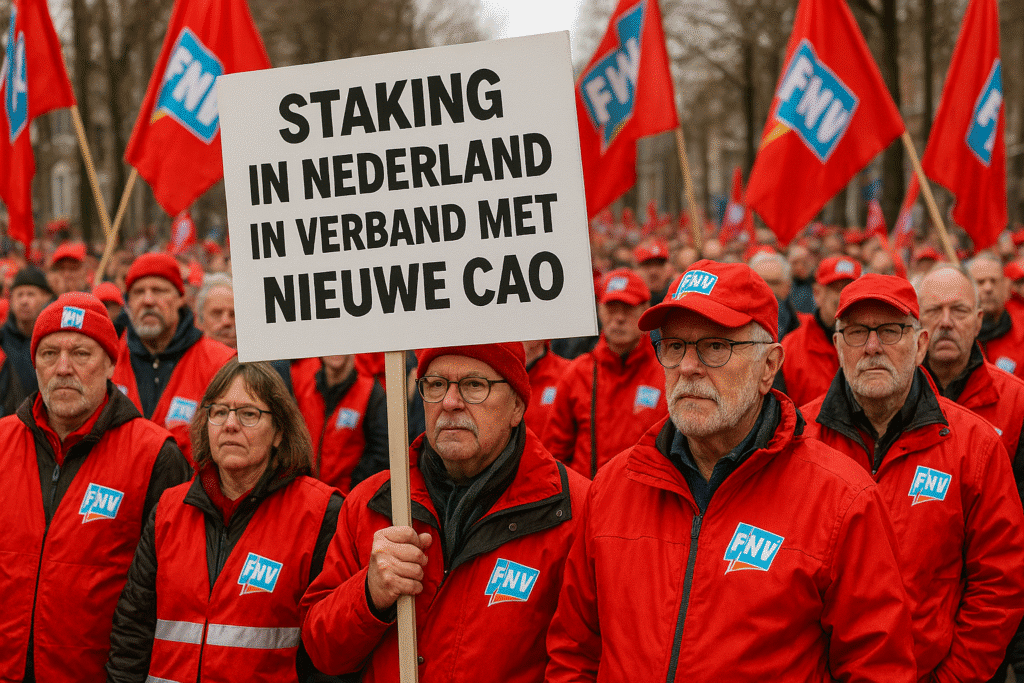 Protesters with red flags and banners.