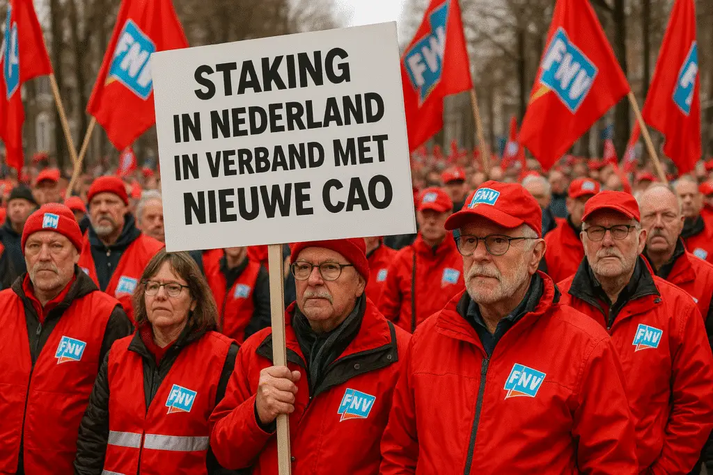 Protesters with red flags and banners.
