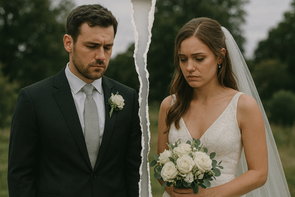 How to Navigate an International Divorce in the Netherlands 2 Wedding couple with torn photograph effect.