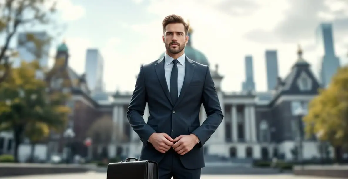 False Accusations, Real Consequences: Fighting for Your Reputation 2 Determined individual in business attire stands before Dutch courthouse with briefcase.