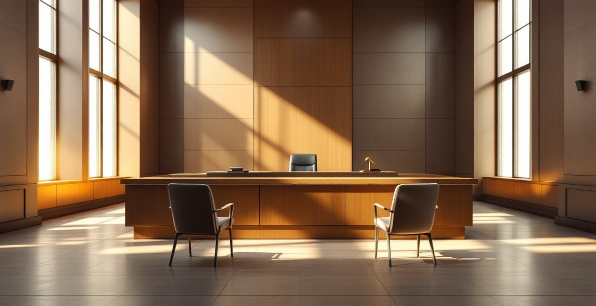 Modern Dutch courtroom interior illustrating Dutch media law challenges.