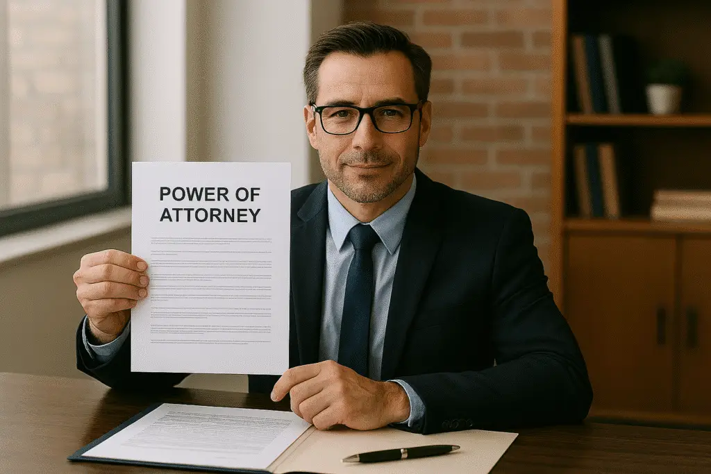 Man holding power of attorney document.