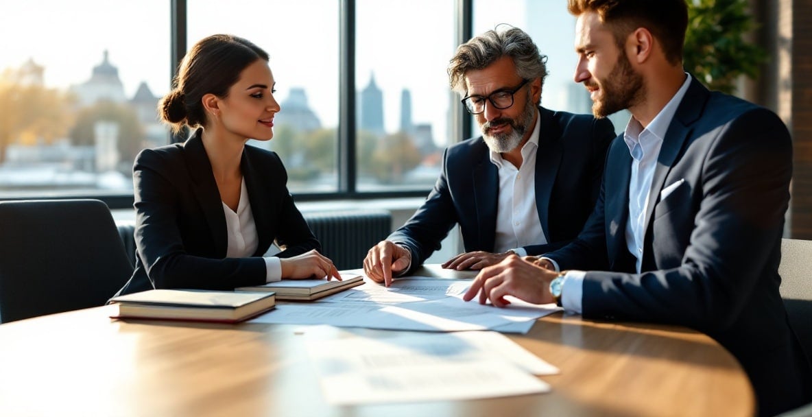 Preliminary purchase agreement: what does it really contain and what are the risks? 5 Amsterdam office meeting with a lawyer and client discussing legal documents.