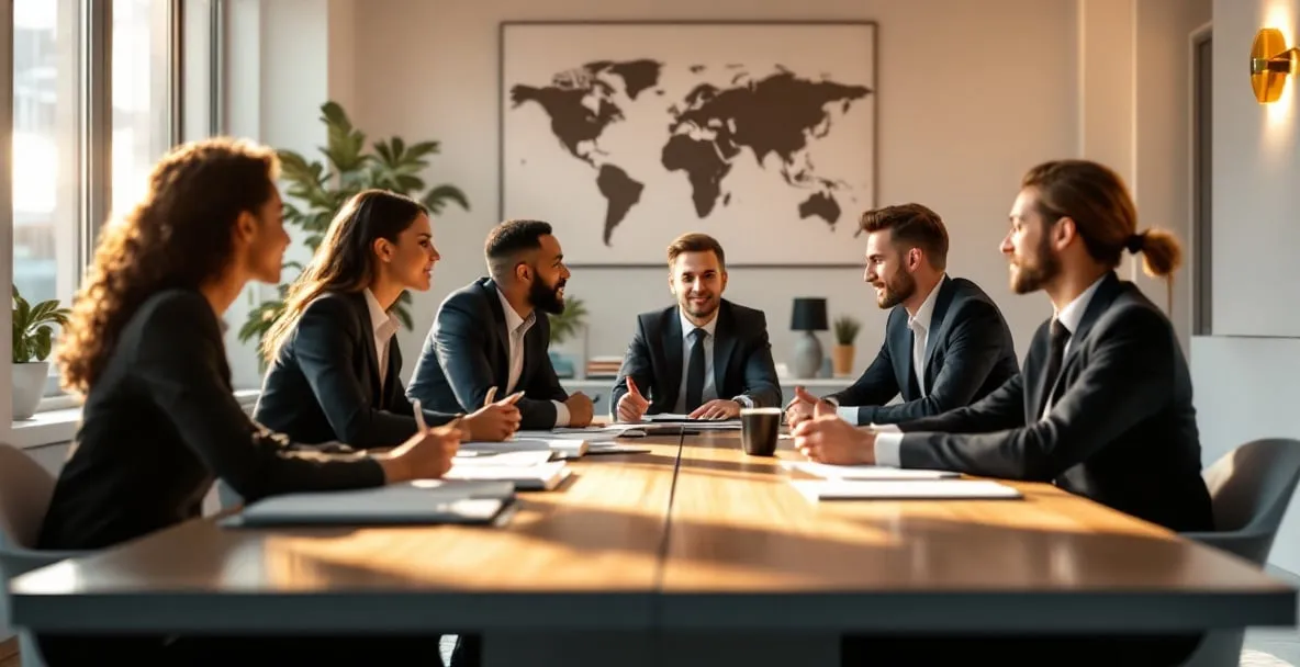 Top 5 Mediation Techniques for Dutch Law Professionals 4 Dutch law office mediation session with diverse professionals and clients at a modern table.