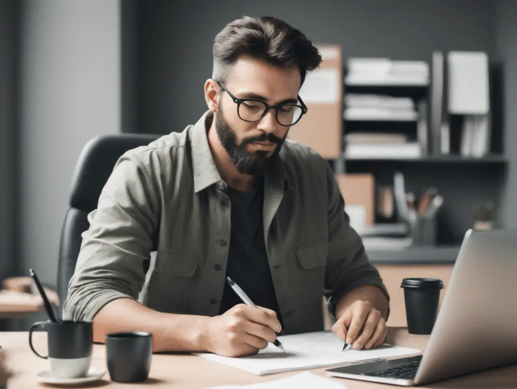 The tempting pitfalls of a freelance contract (tips) 2 Man behind desk