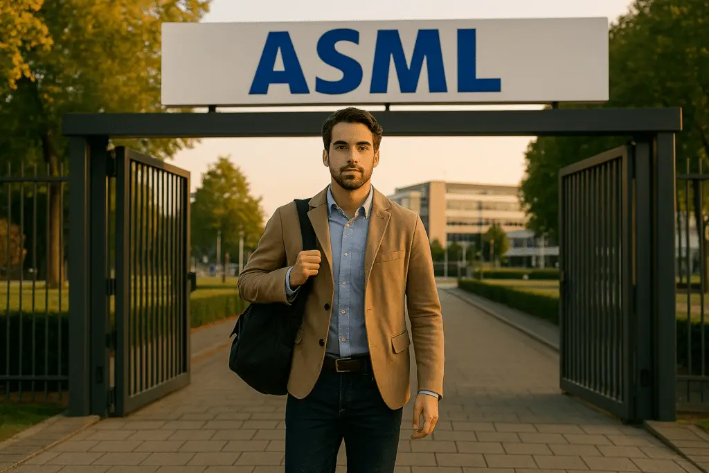 Person walking towards ASML entrance.