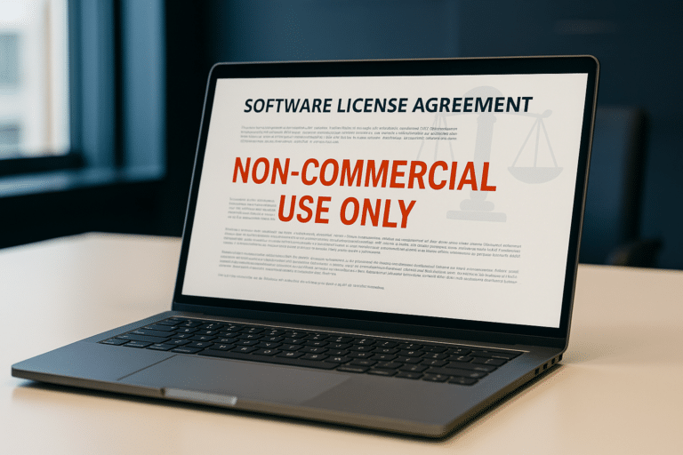 ENGELS: Laptop with non-commercial software license warning - legal consequences business use