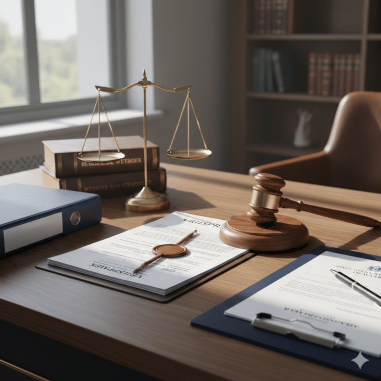 პროფესიონალური მაგიდა იურიდიული დოკუმენტებით, რომლებიც ეხება ცრუ ბრალდებას, დაუშვებლობის გადაწყვეტილებას და სისხლის სამართლის დაცვას ბოროტი ბრალმდებლისგან.