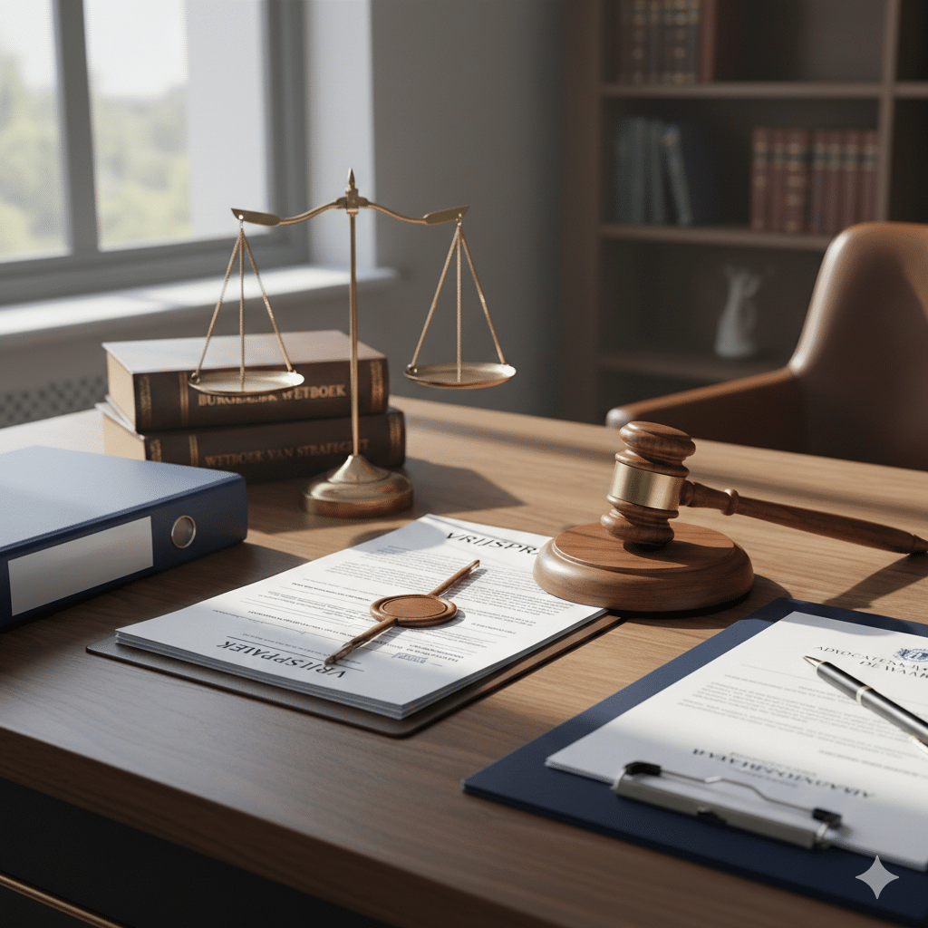 Professional desk with legal documents regarding false accusation, inadmissibility ruling and criminal defense against malicious accuser