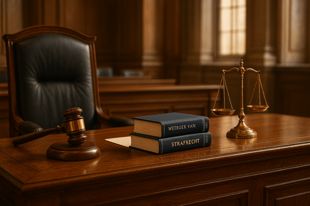 court room with criminal law books