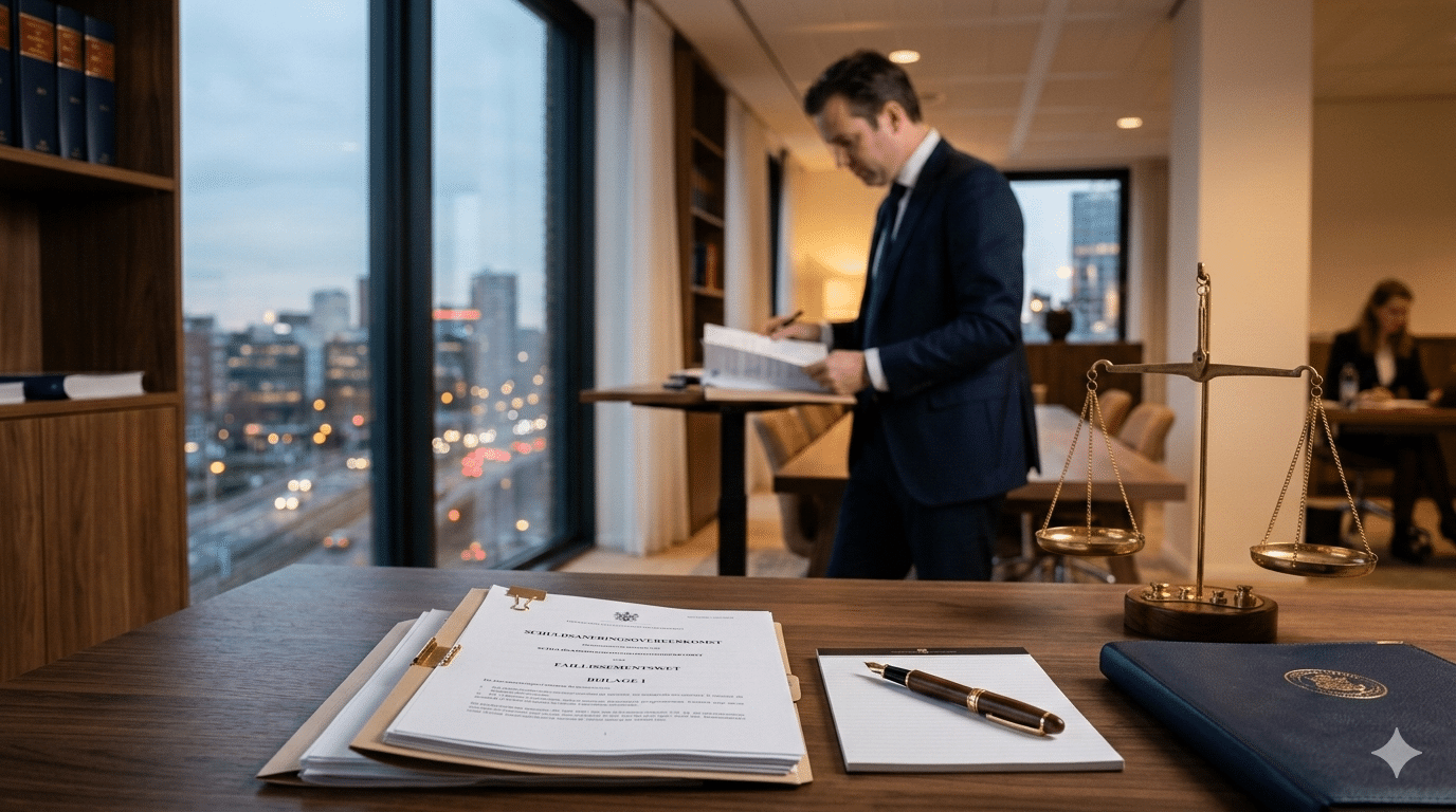 Lawyer reviewing legal documents in a law office — symbolising creditor rights after WSNP debt restructuring