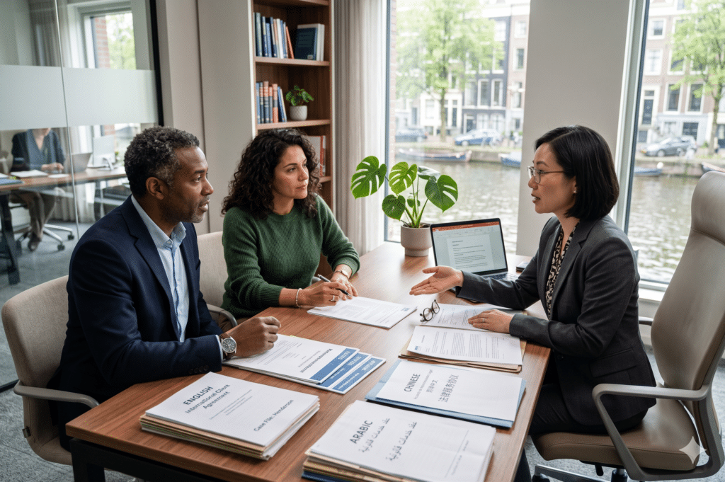 Family law specialists advising a client on a complex divorce case in the Netherlands