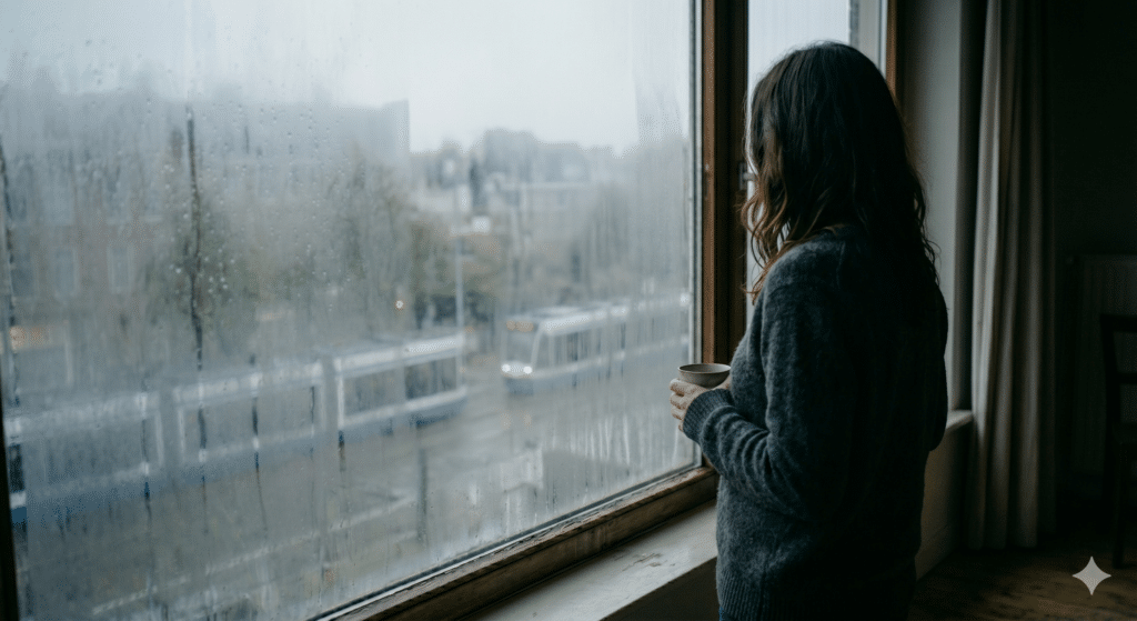 Woman by a window symbolising coercive control within a relationship during a divorce