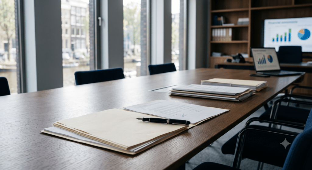 Firma del documento di fusione legale presso Law & More che rappresenta una fusione legale olandese
