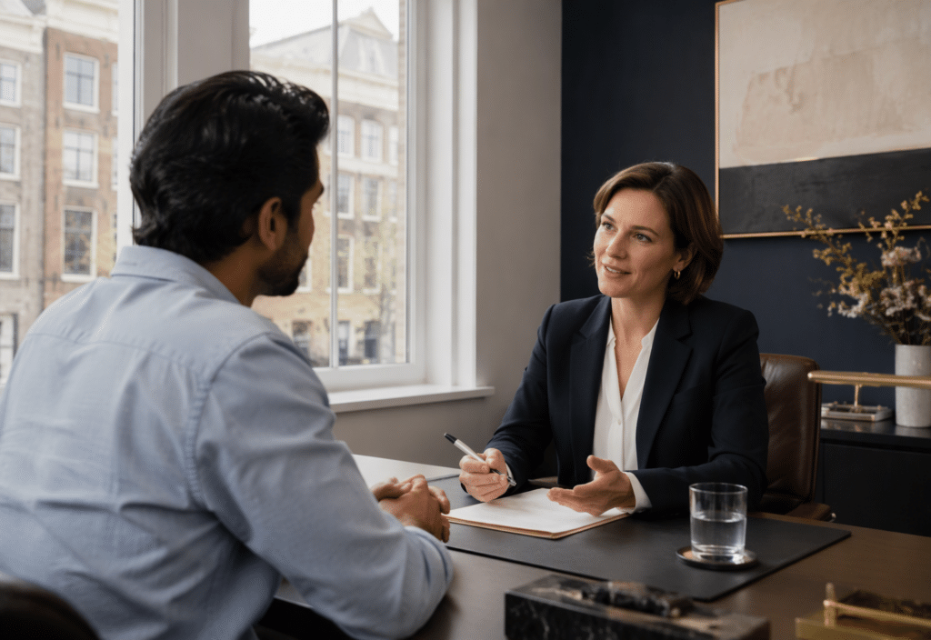 International client discussing Dutch legal problems expats face with a lawyer at Law & More