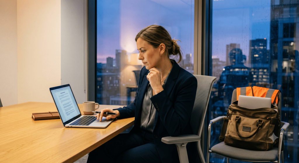 Employee reviewing ancillary activities policy at work