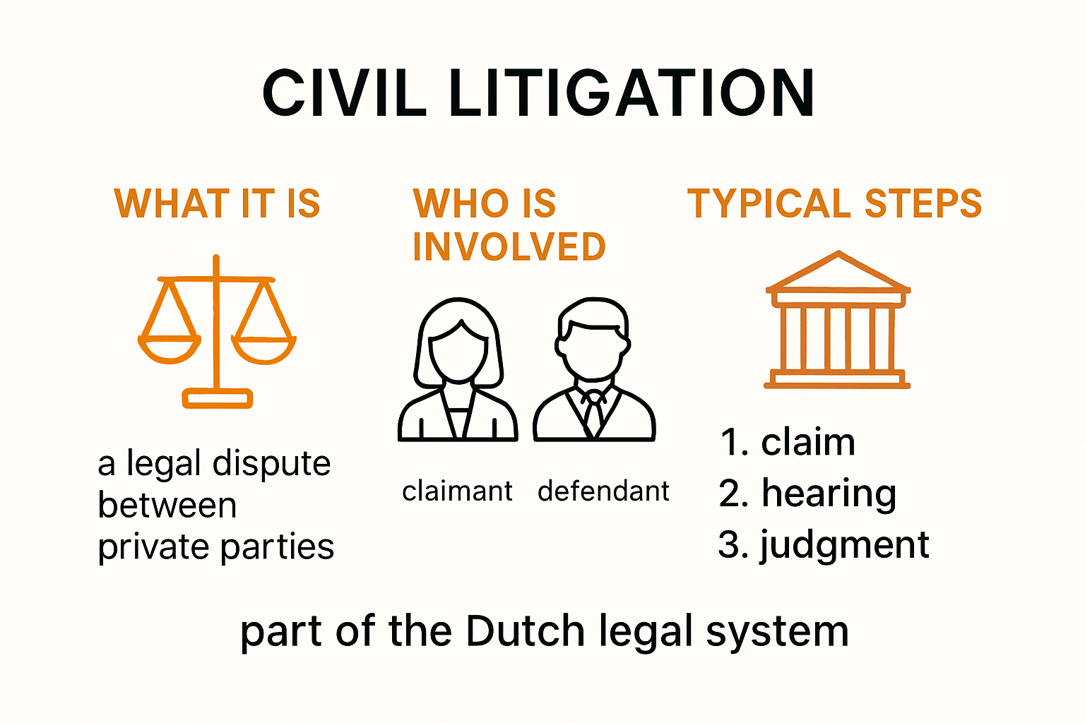 Overview infographic explaining what civil litigation is in the Netherlands