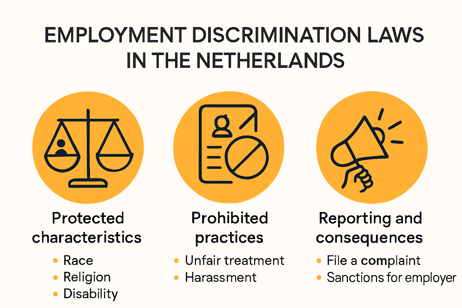 Infographic summary of Dutch employment discrimination laws and protections