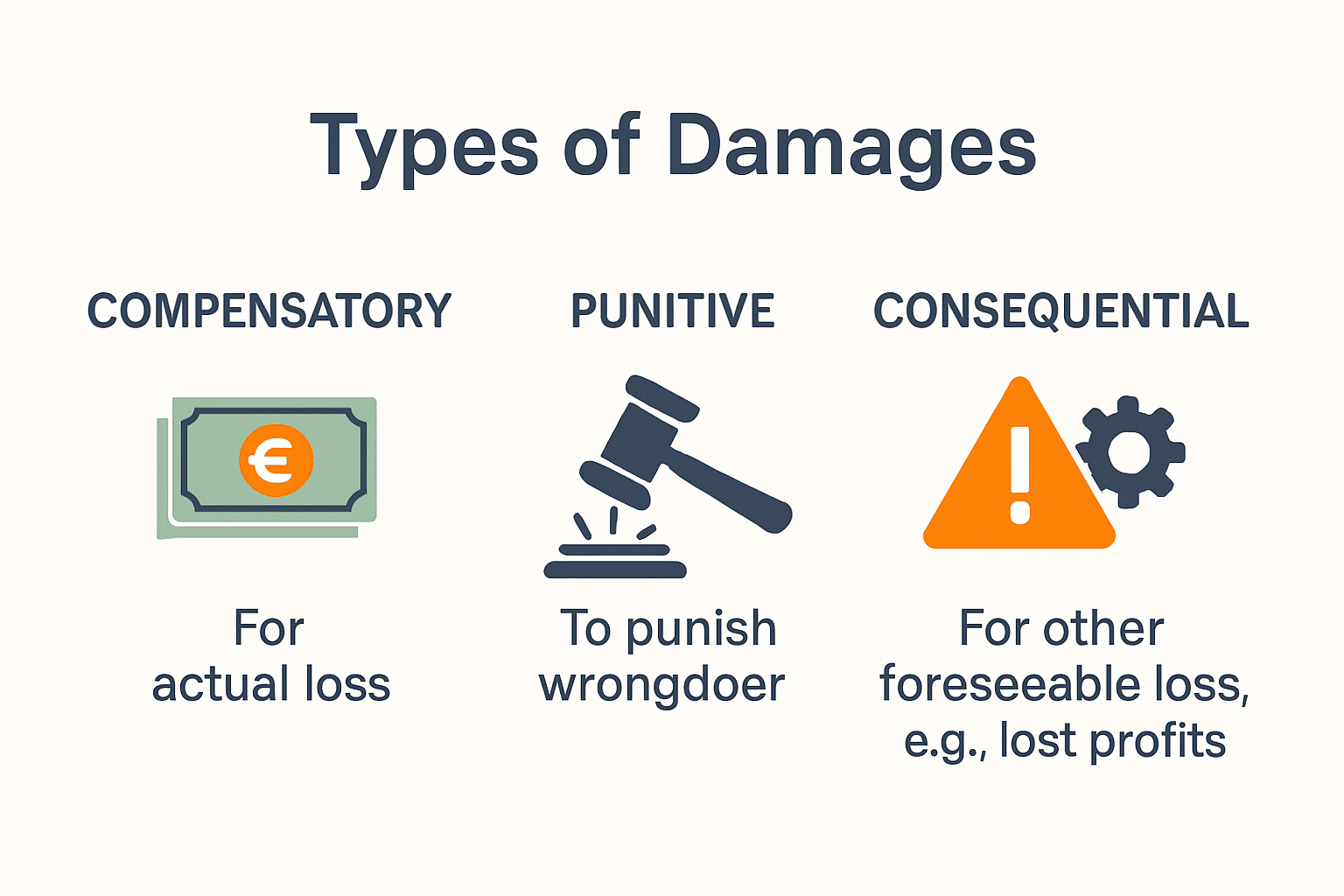 Infographic summarizing types of damages in Dutch law