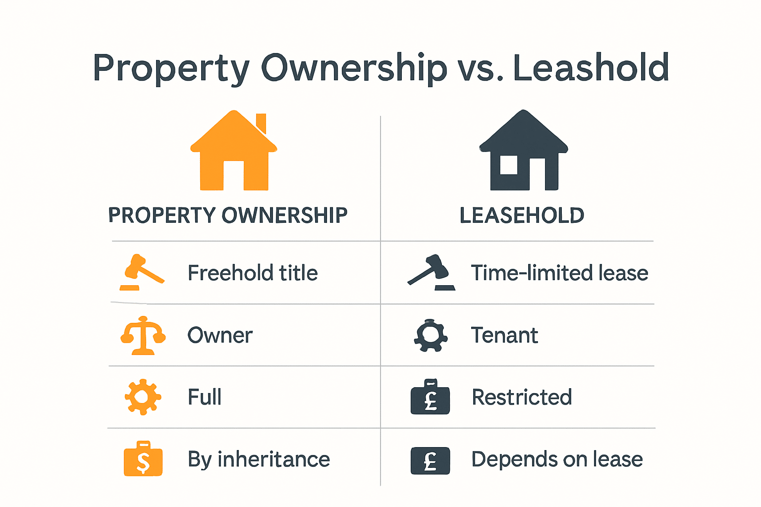 Infographic comparing ownership and leasehold property rights