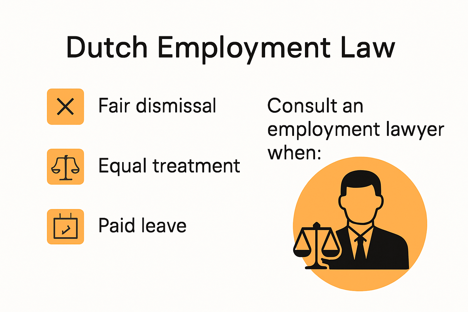 Infographic showing Dutch employee rights and lawyer consultation triggers