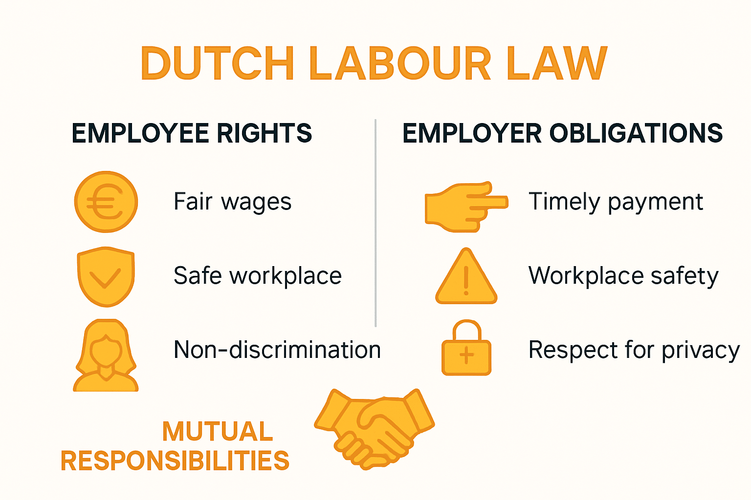 Infographic showing employee and employer rights and duties in Dutch labour law