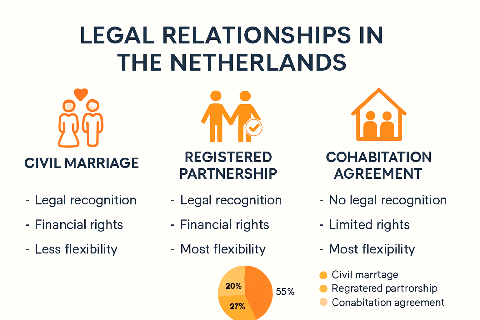 Infographic comparing Dutch marriage, partnerships, cohabitation