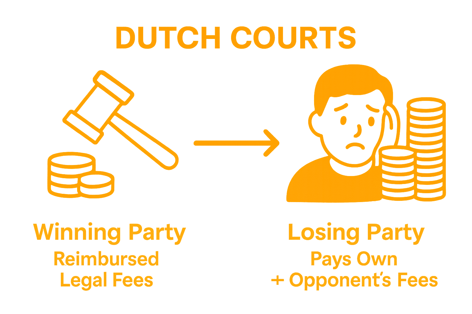 Infographic comparing legal fee burden for losing and winning parties in Dutch courts