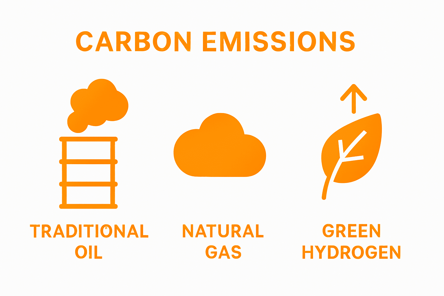 Infographic comparing emissions: oil, gas, hydrogen.