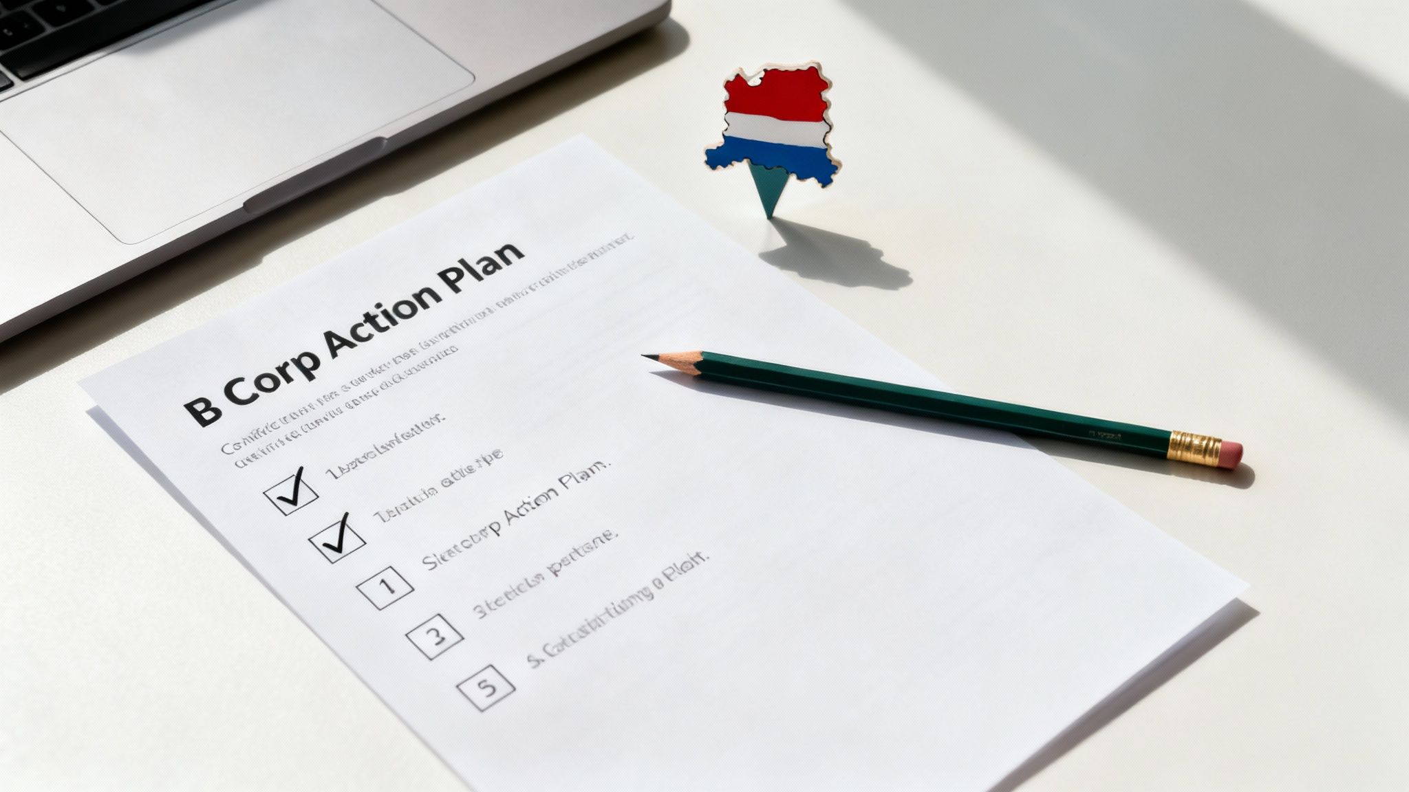 A checklist on a clipboard, symbolizing a clear action plan for B Corp certification.